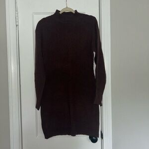 Brown Ribbed Knit Sweater Dress